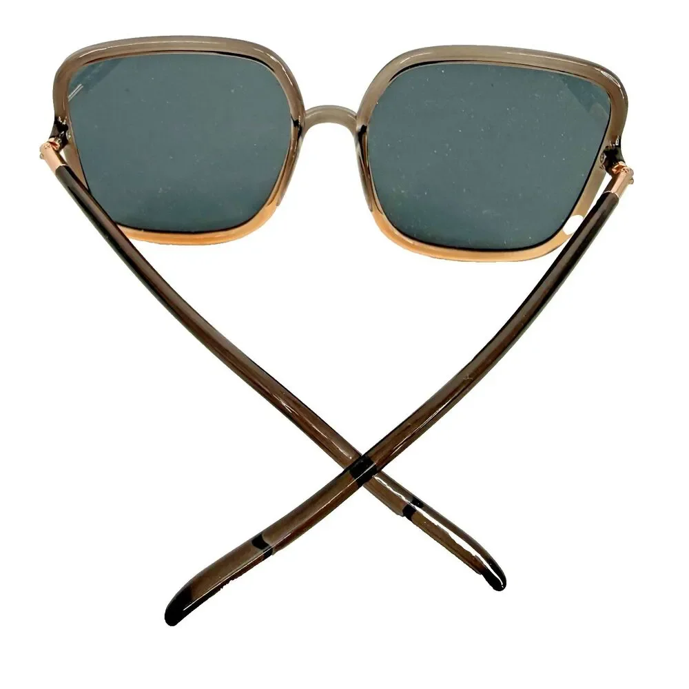 Renato 80's Oversized Square Sunglasses Two Tone Brown Frame Dark Tinted Lenses
